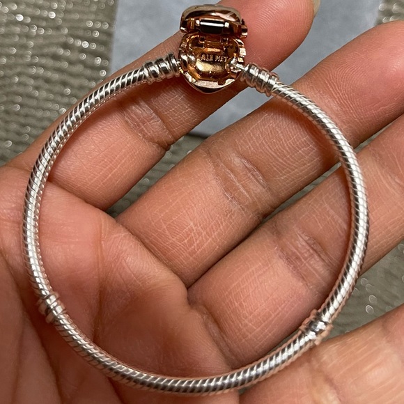 Like New Pandora Moments 14K Rose Gold Plated Heart Clasp Snake Chain Bracelet - Picture 9 of 10